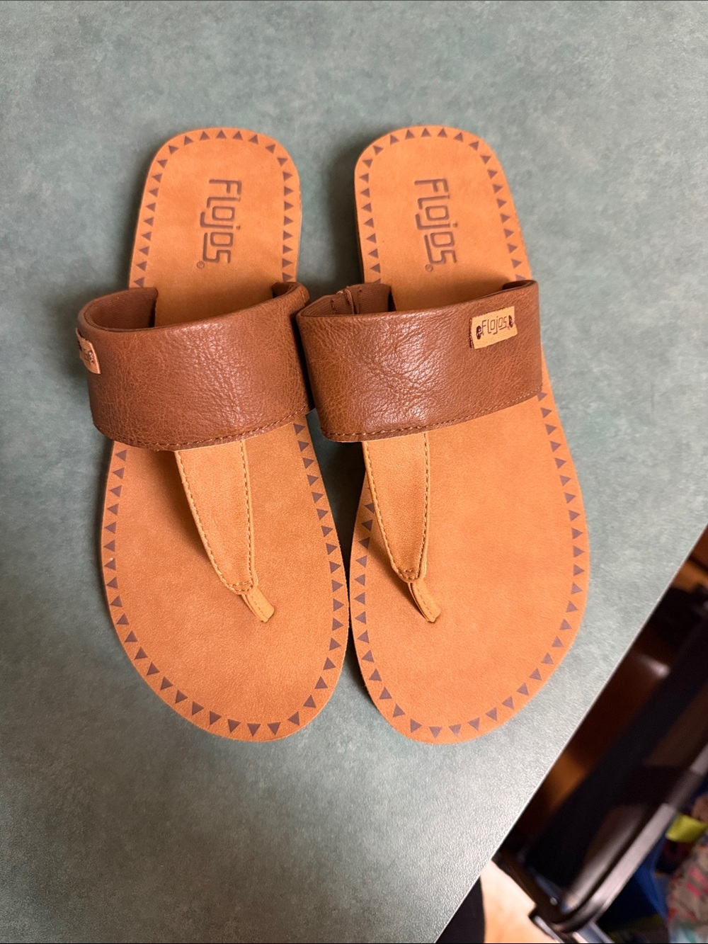 Flojos Tan and Brown Leather Slide Sandals
